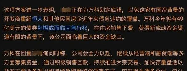 万科:债务兑付压力突出 寻求长效化解方案